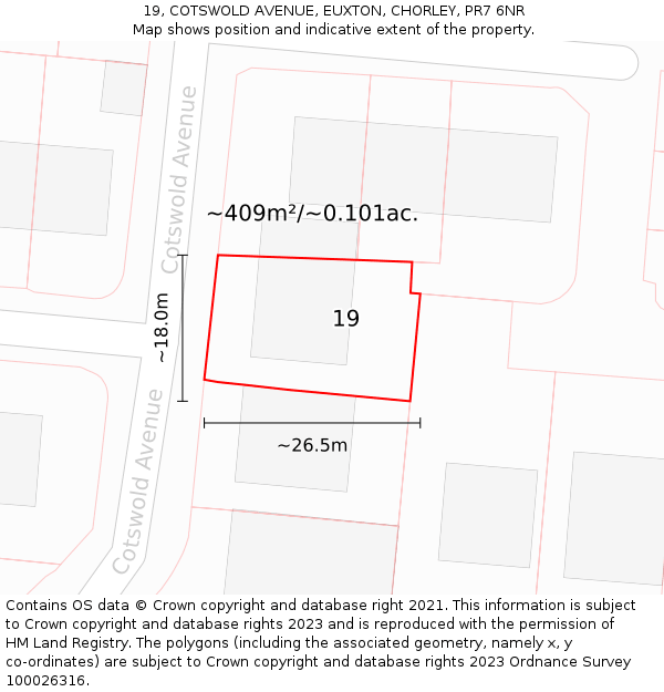 19, COTSWOLD AVENUE, EUXTON, CHORLEY, PR7 6NR: Plot and title map