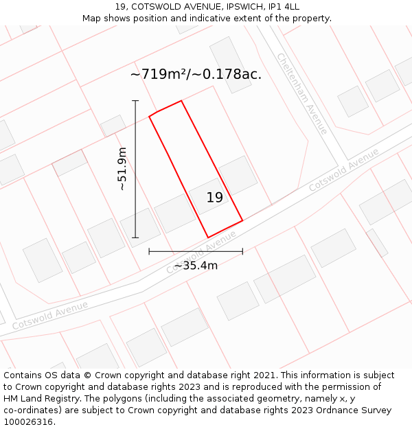 19, COTSWOLD AVENUE, IPSWICH, IP1 4LL: Plot and title map