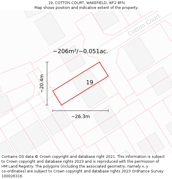 19, COTTON COURT, WAKEFIELD, WF2 8FN: Plot and title map