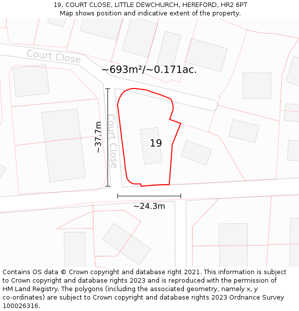 19, COURT CLOSE, LITTLE DEWCHURCH, HEREFORD, HR2 6PT: Plot and title map