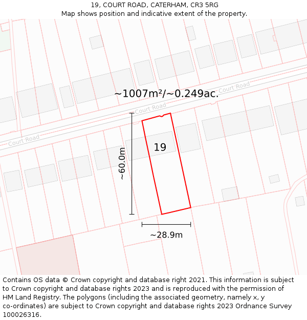 19, COURT ROAD, CATERHAM, CR3 5RG: Plot and title map