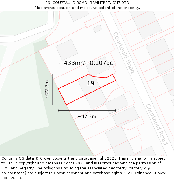 19, COURTAULD ROAD, BRAINTREE, CM7 9BD: Plot and title map