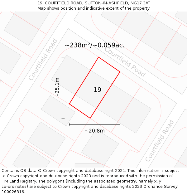 19, COURTFIELD ROAD, SUTTON-IN-ASHFIELD, NG17 3AT: Plot and title map