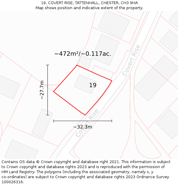 19, COVERT RISE, TATTENHALL, CHESTER, CH3 9HA: Plot and title map