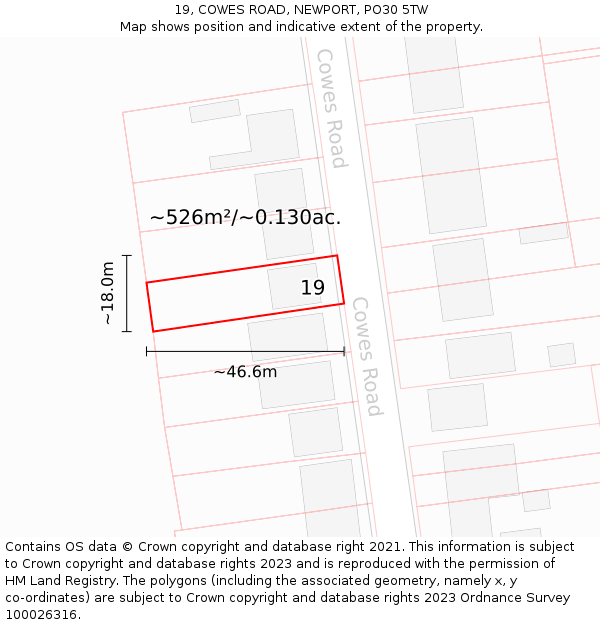 19, COWES ROAD, NEWPORT, PO30 5TW: Plot and title map