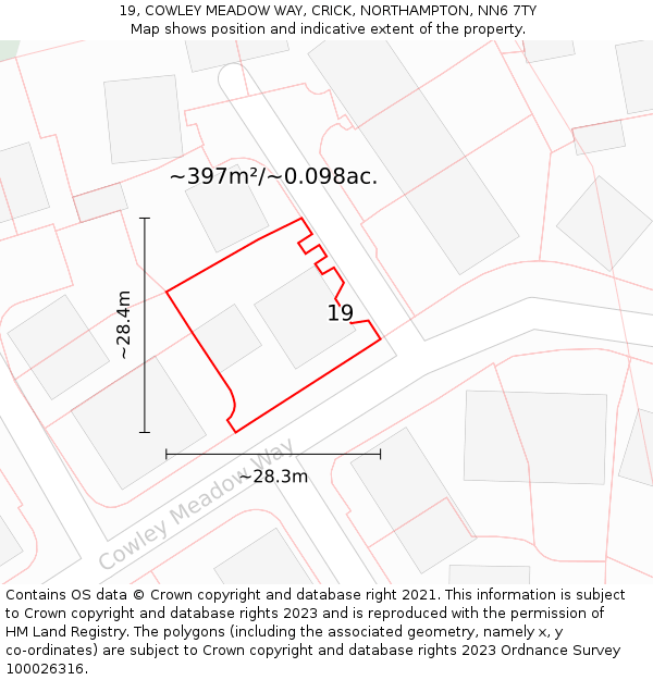 19, COWLEY MEADOW WAY, CRICK, NORTHAMPTON, NN6 7TY: Plot and title map