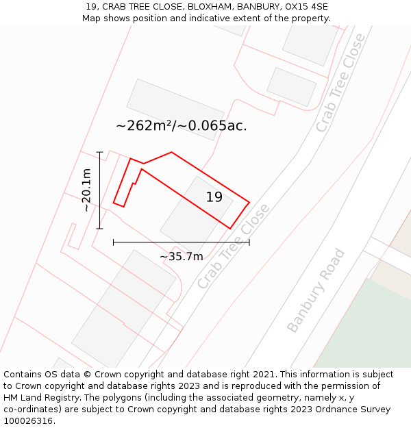 19, CRAB TREE CLOSE, BLOXHAM, BANBURY, OX15 4SE: Plot and title map