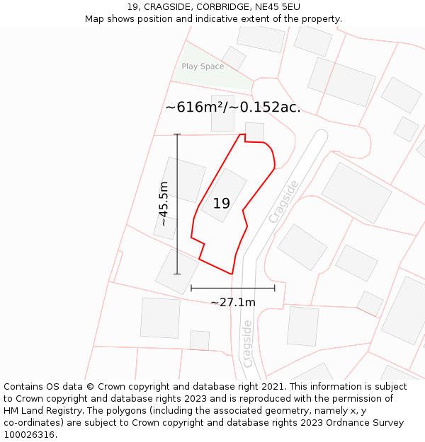 19, CRAGSIDE, CORBRIDGE, NE45 5EU: Plot and title map