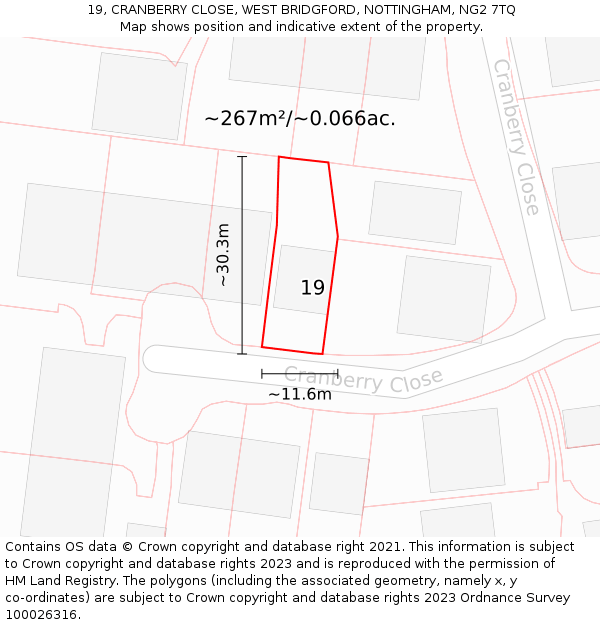 19, CRANBERRY CLOSE, WEST BRIDGFORD, NOTTINGHAM, NG2 7TQ: Plot and title map