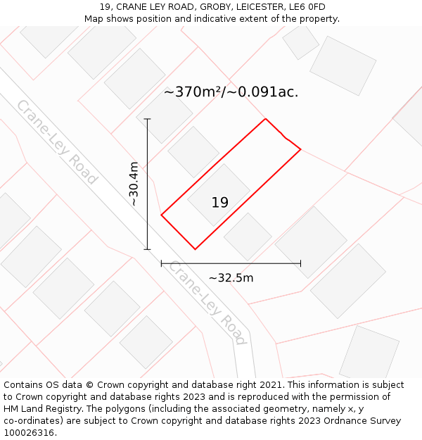 19, CRANE LEY ROAD, GROBY, LEICESTER, LE6 0FD: Plot and title map