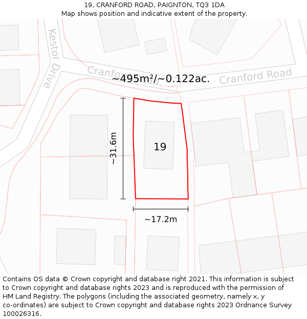 19, CRANFORD ROAD, PAIGNTON, TQ3 1DA: Plot and title map