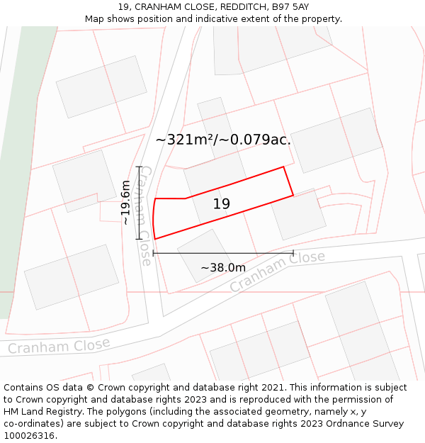 19, CRANHAM CLOSE, REDDITCH, B97 5AY: Plot and title map
