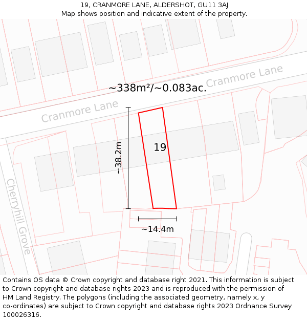 19, CRANMORE LANE, ALDERSHOT, GU11 3AJ: Plot and title map