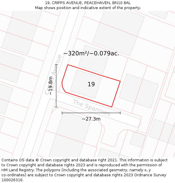 19, CRIPPS AVENUE, PEACEHAVEN, BN10 8AL: Plot and title map