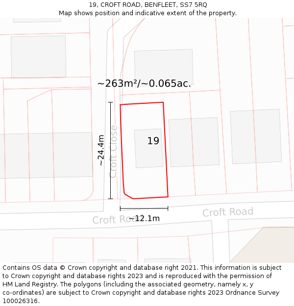 19, CROFT ROAD, BENFLEET, SS7 5RQ: Plot and title map