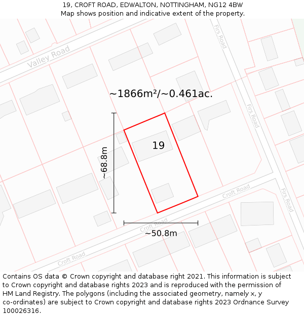 19, CROFT ROAD, EDWALTON, NOTTINGHAM, NG12 4BW: Plot and title map