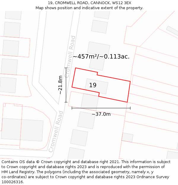 19, CROMWELL ROAD, CANNOCK, WS12 3EX: Plot and title map