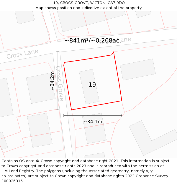 19, CROSS GROVE, WIGTON, CA7 9DQ: Plot and title map