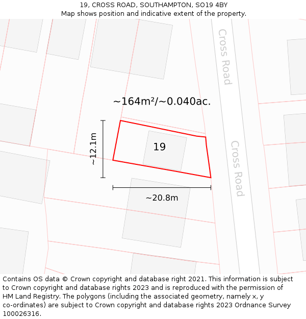 19, CROSS ROAD, SOUTHAMPTON, SO19 4BY: Plot and title map