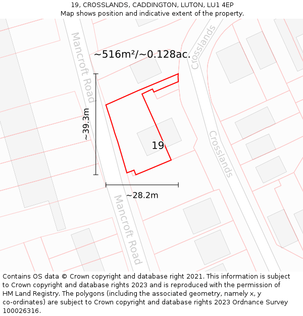 19, CROSSLANDS, CADDINGTON, LUTON, LU1 4EP: Plot and title map