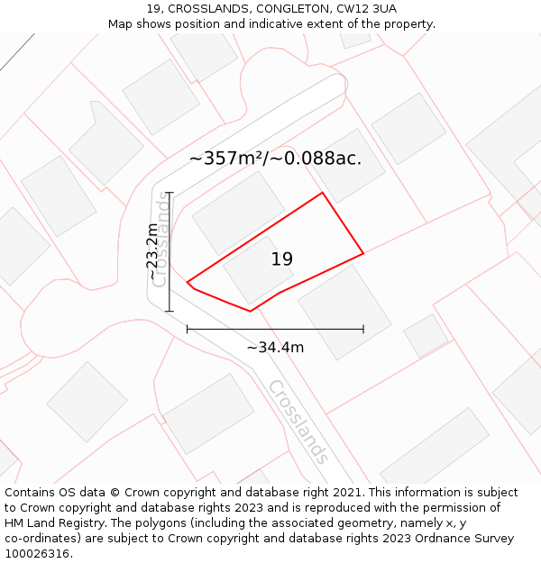 19, CROSSLANDS, CONGLETON, CW12 3UA: Plot and title map