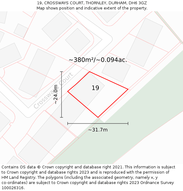 19, CROSSWAYS COURT, THORNLEY, DURHAM, DH6 3GZ: Plot and title map