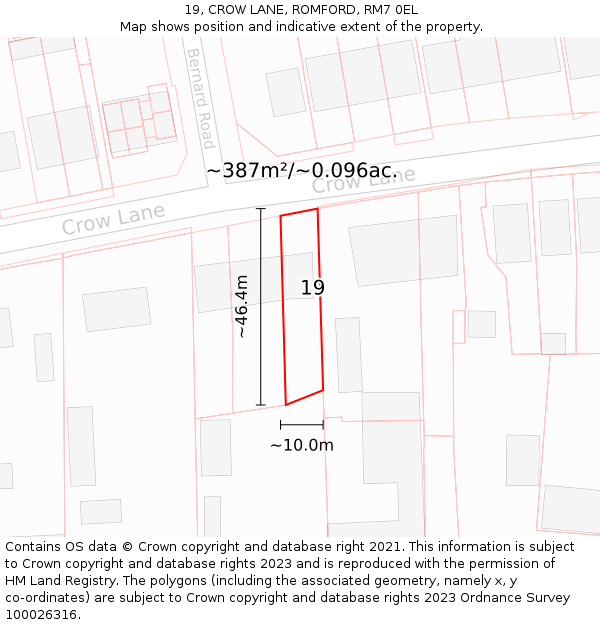 19, CROW LANE, ROMFORD, RM7 0EL: Plot and title map