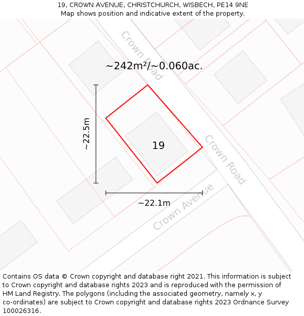 19, CROWN AVENUE, CHRISTCHURCH, WISBECH, PE14 9NE: Plot and title map