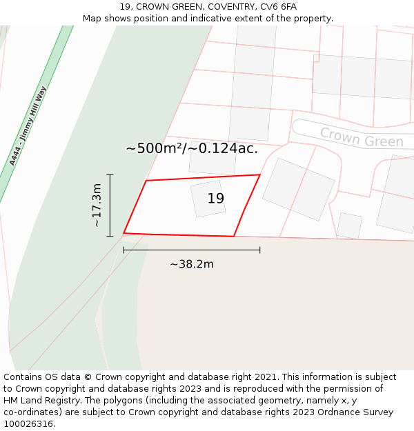 19, CROWN GREEN, COVENTRY, CV6 6FA: Plot and title map