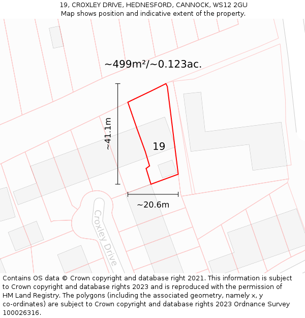 19, CROXLEY DRIVE, HEDNESFORD, CANNOCK, WS12 2GU: Plot and title map