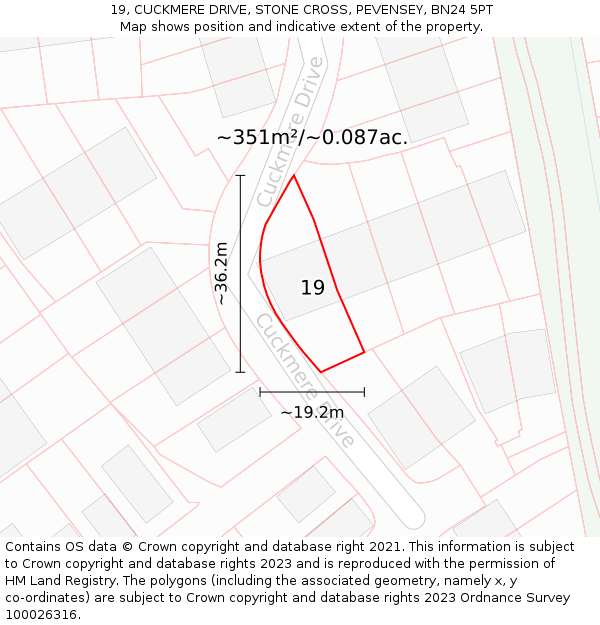 19, CUCKMERE DRIVE, STONE CROSS, PEVENSEY, BN24 5PT: Plot and title map