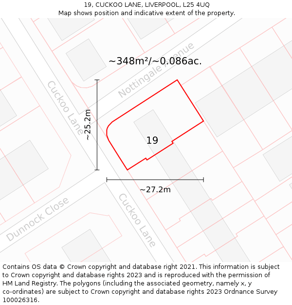 19, CUCKOO LANE, LIVERPOOL, L25 4UQ: Plot and title map