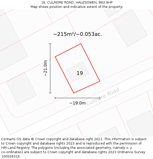19, CULMORE ROAD, HALESOWEN, B62 9HP: Plot and title map
