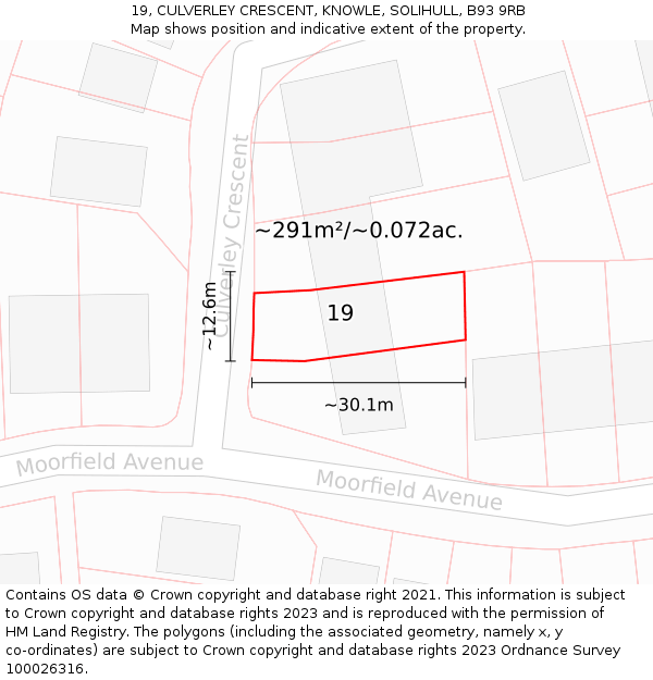 19, CULVERLEY CRESCENT, KNOWLE, SOLIHULL, B93 9RB: Plot and title map