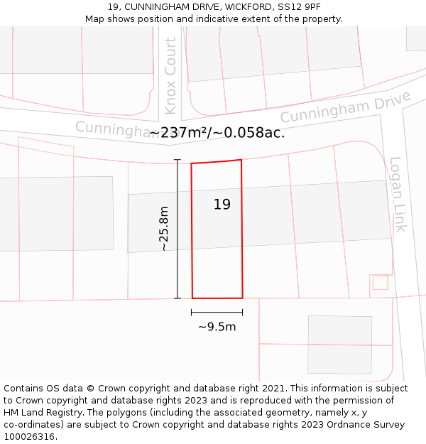 19, CUNNINGHAM DRIVE, WICKFORD, SS12 9PF: Plot and title map