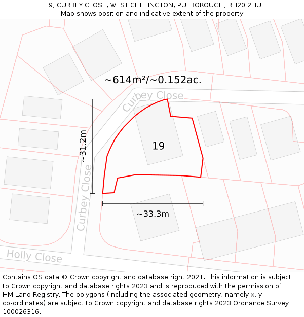 19, CURBEY CLOSE, WEST CHILTINGTON, PULBOROUGH, RH20 2HU: Plot and title map