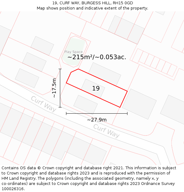 19, CURF WAY, BURGESS HILL, RH15 0GD: Plot and title map