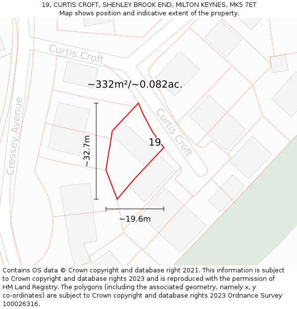 19, CURTIS CROFT, SHENLEY BROOK END, MILTON KEYNES, MK5 7ET: Plot and title map