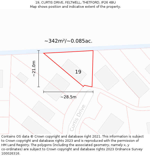 19, CURTIS DRIVE, FELTWELL, THETFORD, IP26 4BU: Plot and title map