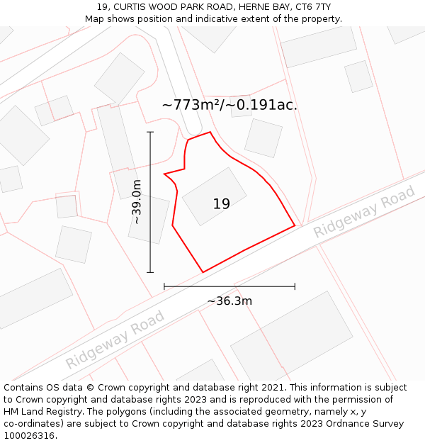 19, CURTIS WOOD PARK ROAD, HERNE BAY, CT6 7TY: Plot and title map