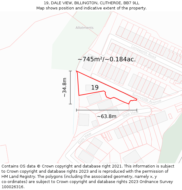 19, DALE VIEW, BILLINGTON, CLITHEROE, BB7 9LL: Plot and title map
