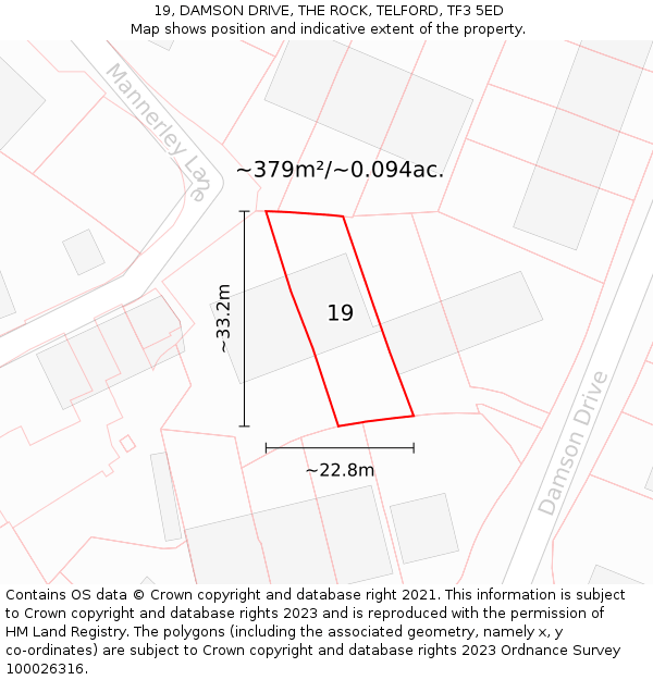 19, DAMSON DRIVE, THE ROCK, TELFORD, TF3 5ED: Plot and title map