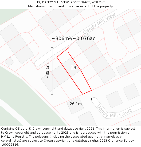 19, DANDY MILL VIEW, PONTEFRACT, WF8 2UZ: Plot and title map