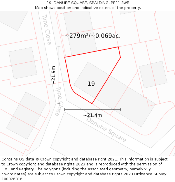 19, DANUBE SQUARE, SPALDING, PE11 3WB: Plot and title map