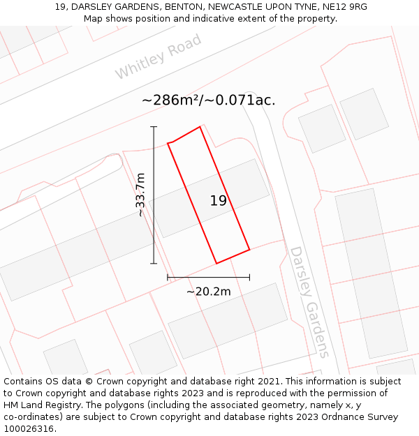 19, DARSLEY GARDENS, BENTON, NEWCASTLE UPON TYNE, NE12 9RG: Plot and title map