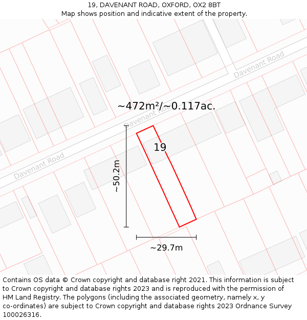 19, DAVENANT ROAD, OXFORD, OX2 8BT: Plot and title map