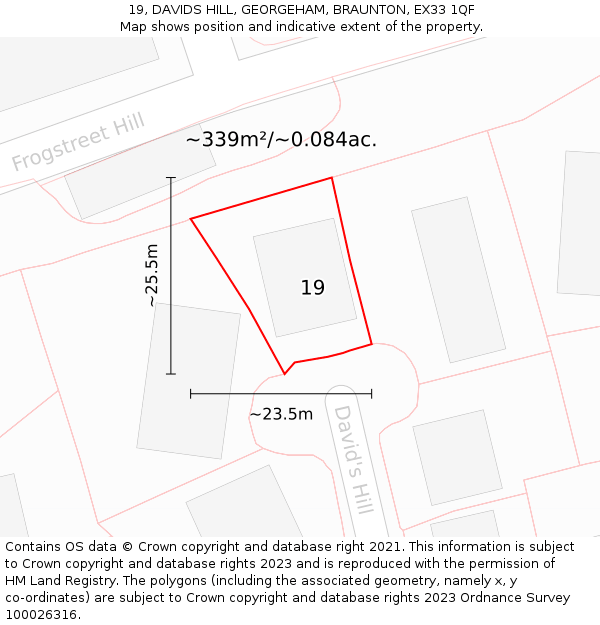 19, DAVIDS HILL, GEORGEHAM, BRAUNTON, EX33 1QF: Plot and title map