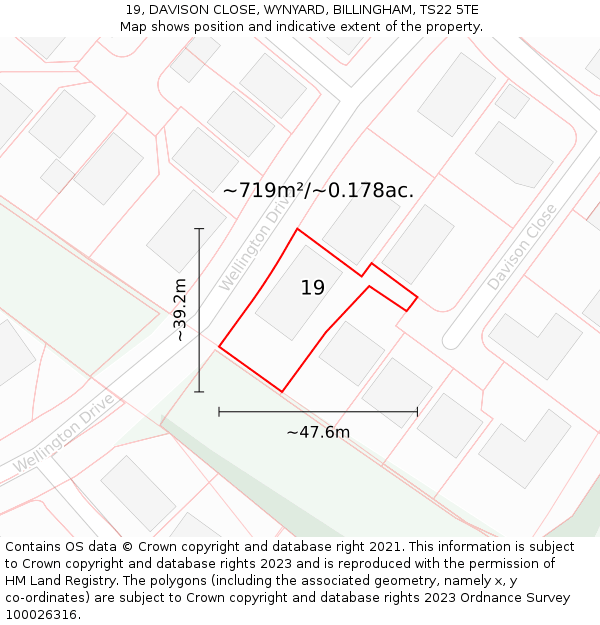 19, DAVISON CLOSE, WYNYARD, BILLINGHAM, TS22 5TE: Plot and title map