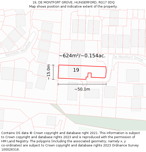 19, DE MONTFORT GROVE, HUNGERFORD, RG17 0DQ: Plot and title map