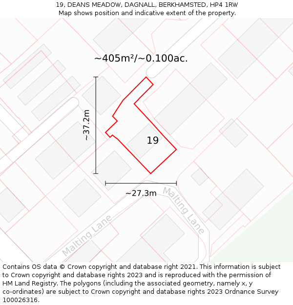 19, DEANS MEADOW, DAGNALL, BERKHAMSTED, HP4 1RW: Plot and title map